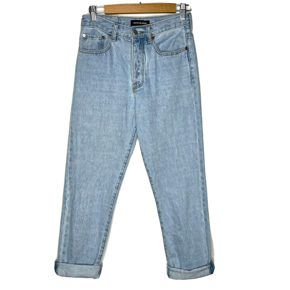 Neon Blonde Siren Mum Fit Button Fly Light Wash Size 25 - Picture 2 of 10